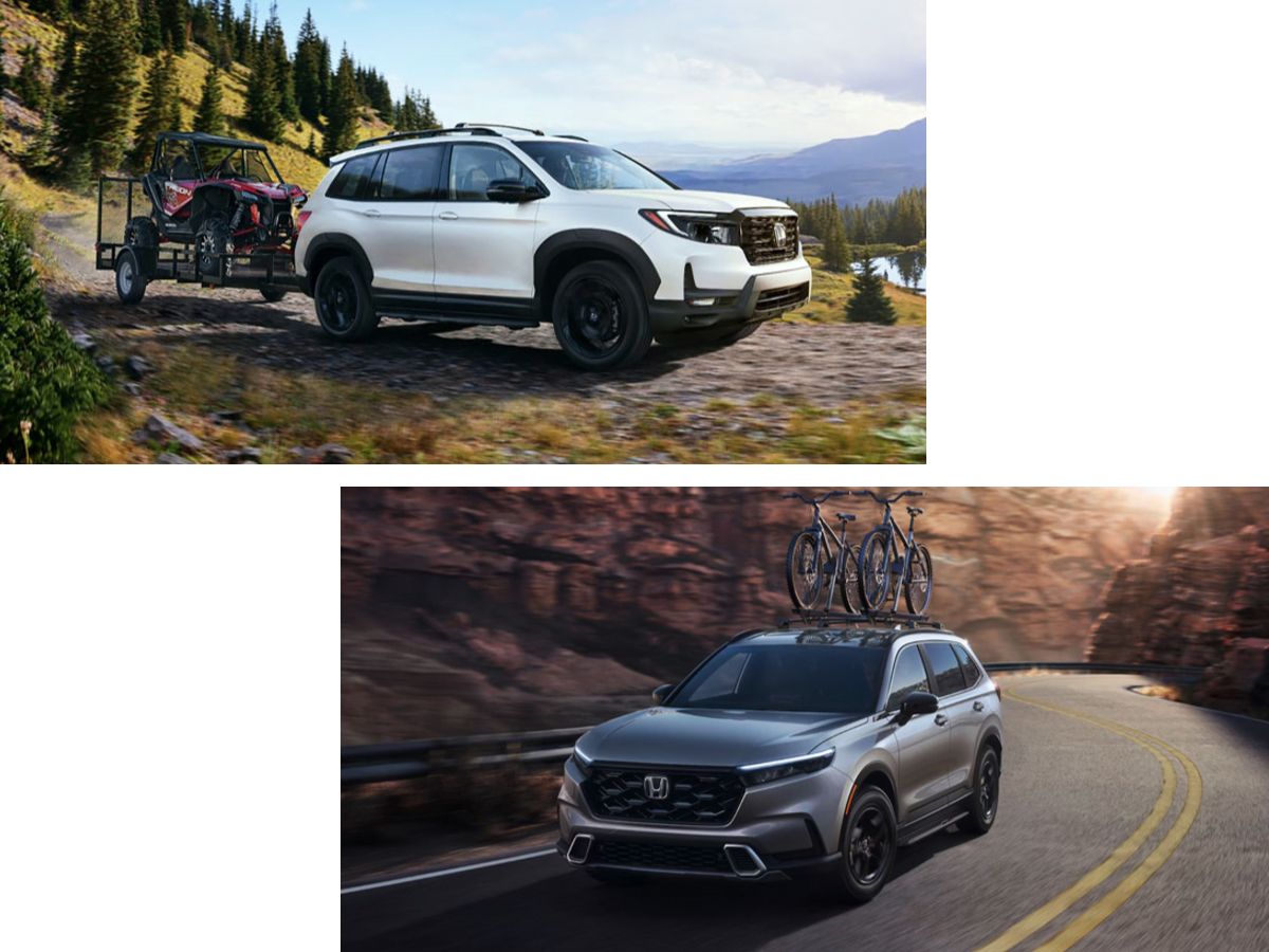 A graphic with an image of the 2025 Honda CR-V and 2025 Honda Passport